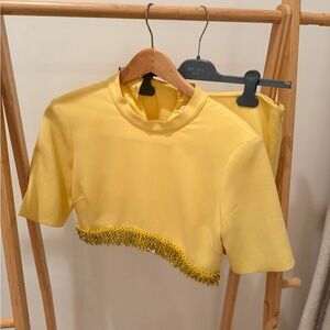 Simkhai Yellow Two Piece Set | Beaded Crop Top & Skirt | Matching Set